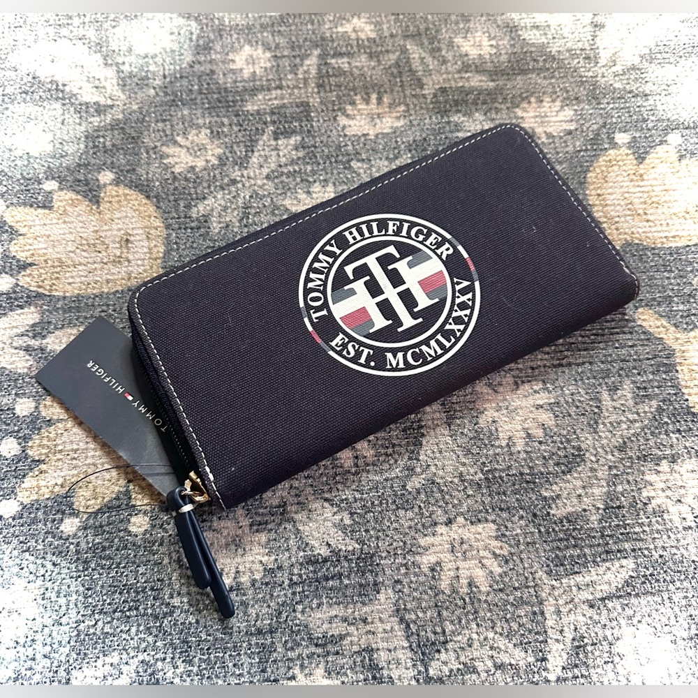 Tommy Hilfiger Navy Canvas Zip Around Wallet with Logo